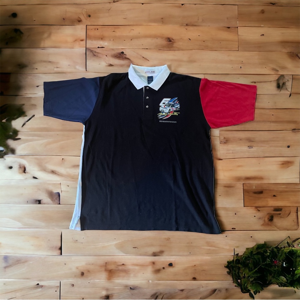Vintage 90s Mark Martin #6 Racing Nascar Color Black white red blue Polo Shirt L